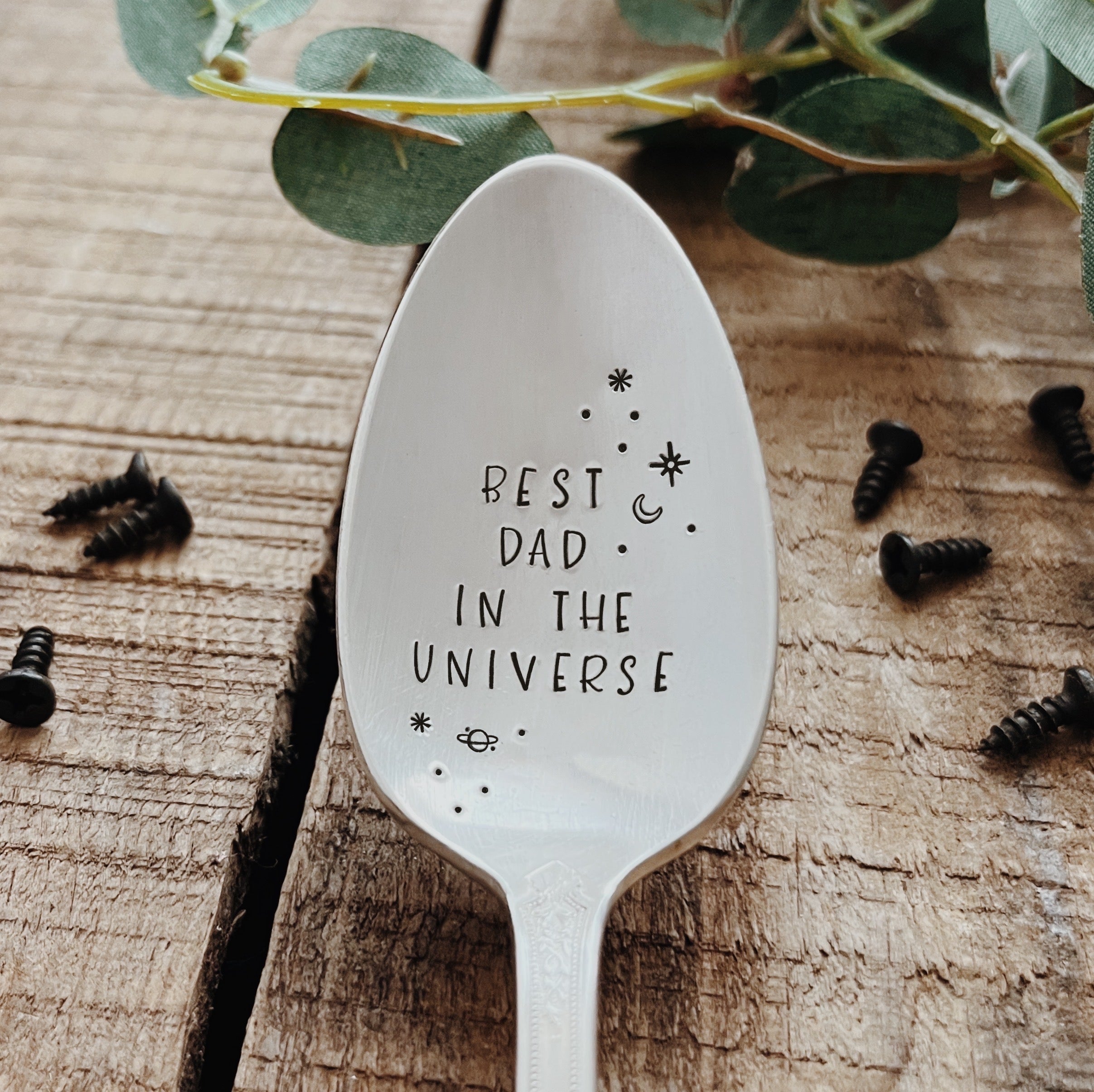 Best Dad In The Universe - Vintage Stamped Tea Spoon