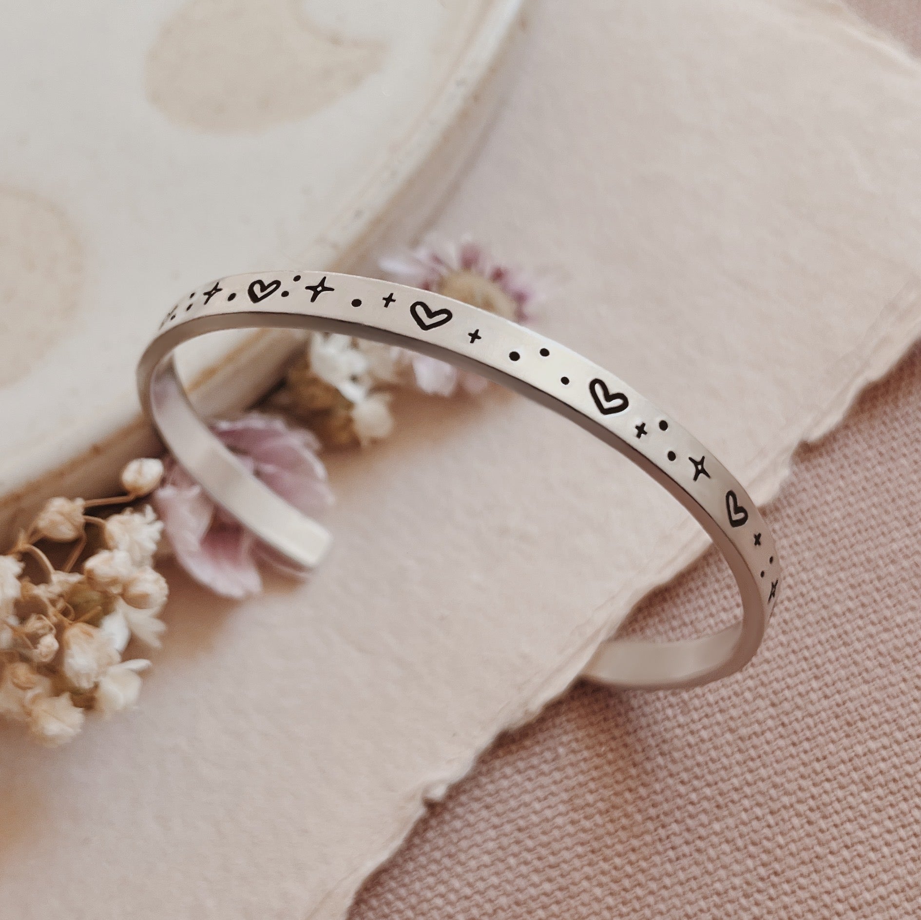 Sparkle Heart Stamped Aluminium Skinny Cuff