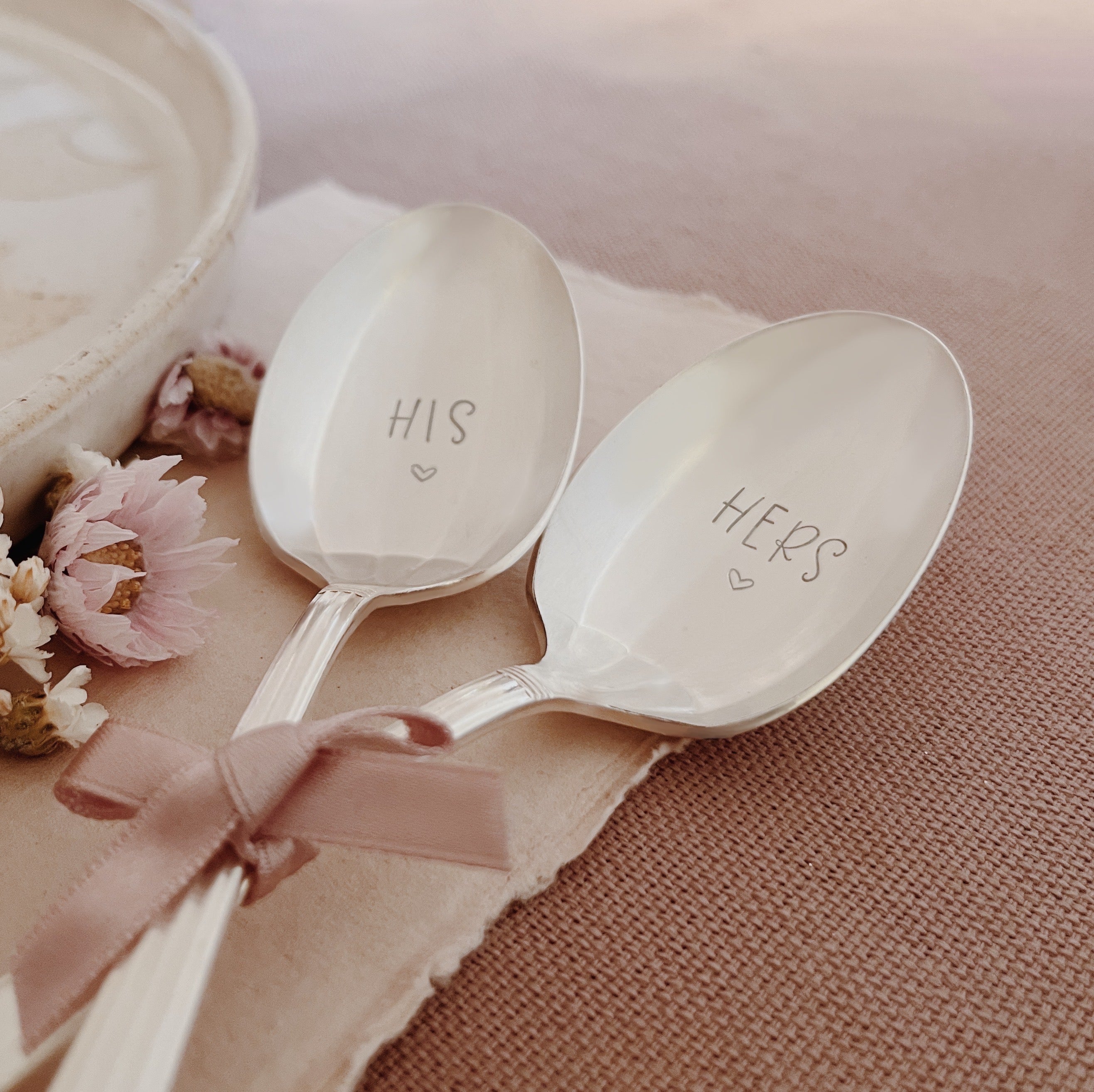 His & Hers Stamped Vintage Ice Cream Spoon Set