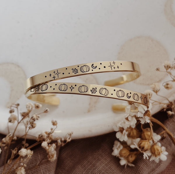 Pumpkin Wreath - Brass Adjustable Cuff Bracelet