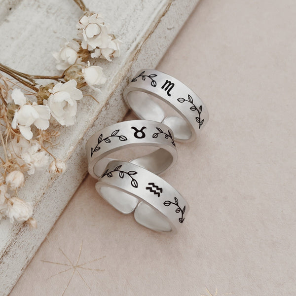 Zodiac Symbol Adjustable Aluminium Ring