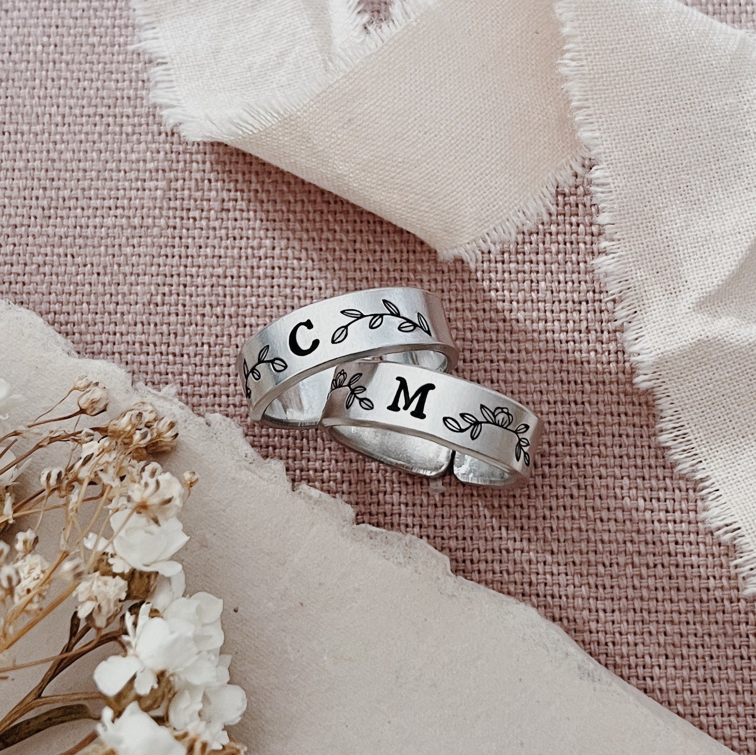 Initial Stamped Adjustable Aluminium Ring