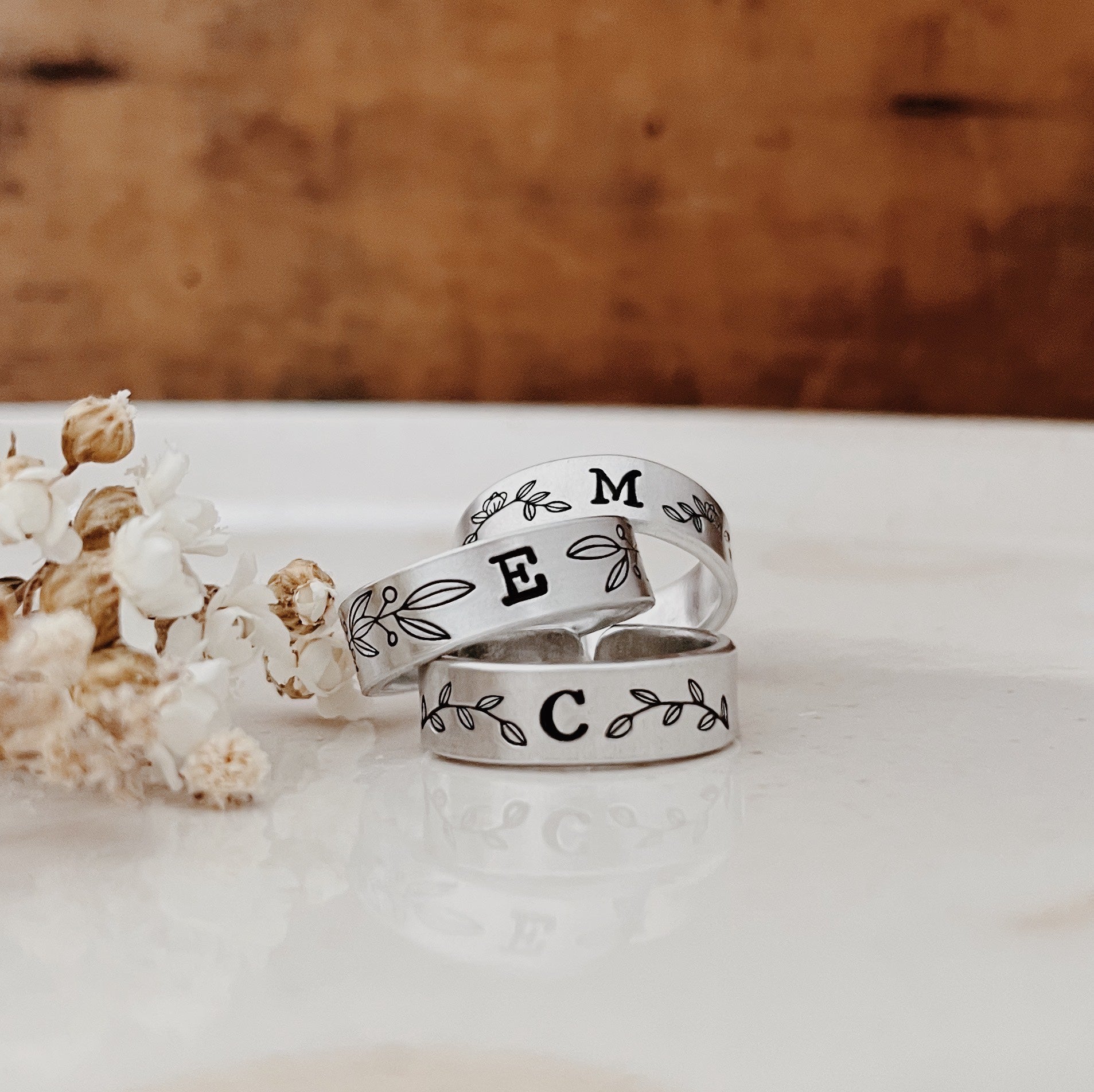 Initial Stamped Adjustable Aluminium Ring