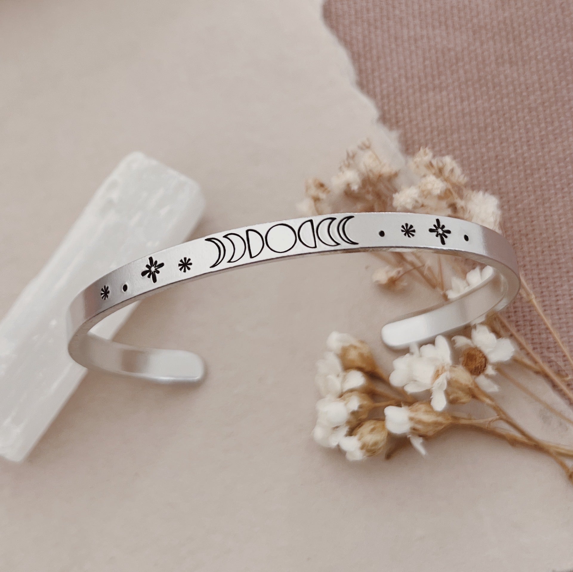 Magical Moon Phase Skinny Aluminium Cuff Bracelet