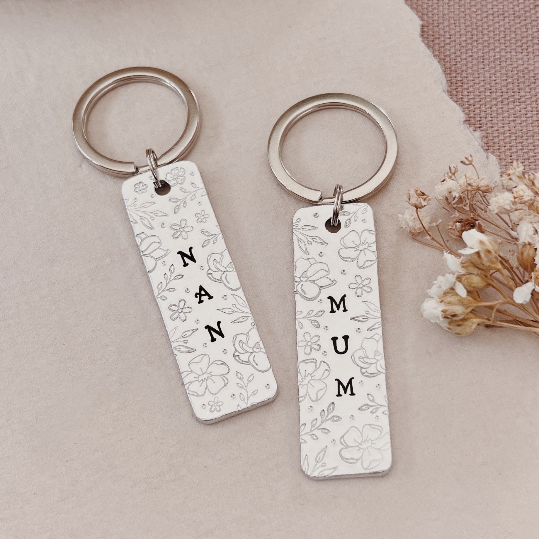 Floral Word Personalised Aluminium Keyring