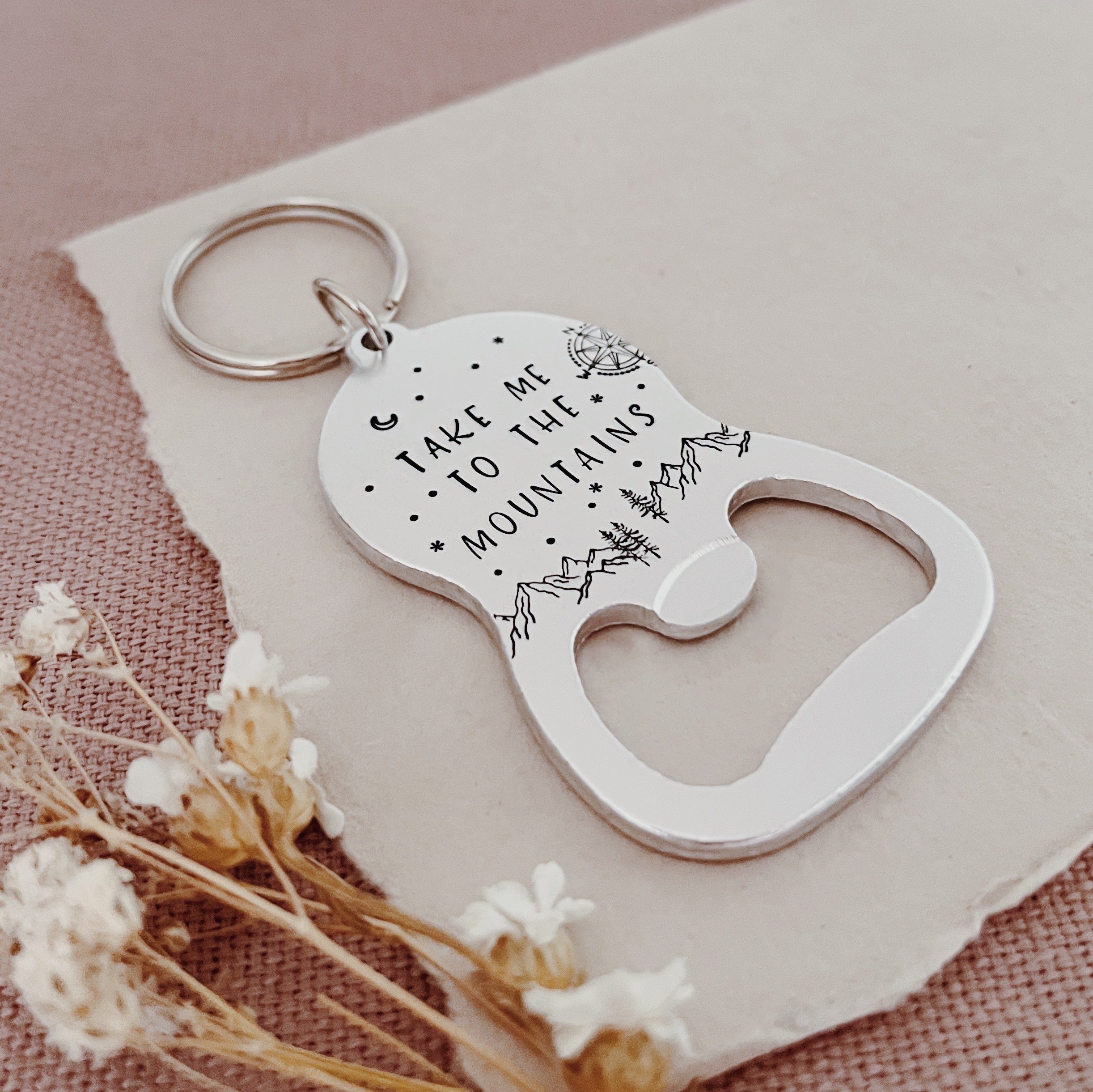 NEW! 'Take Me To The Mountains' Aluminium Stamped Bottle Opener