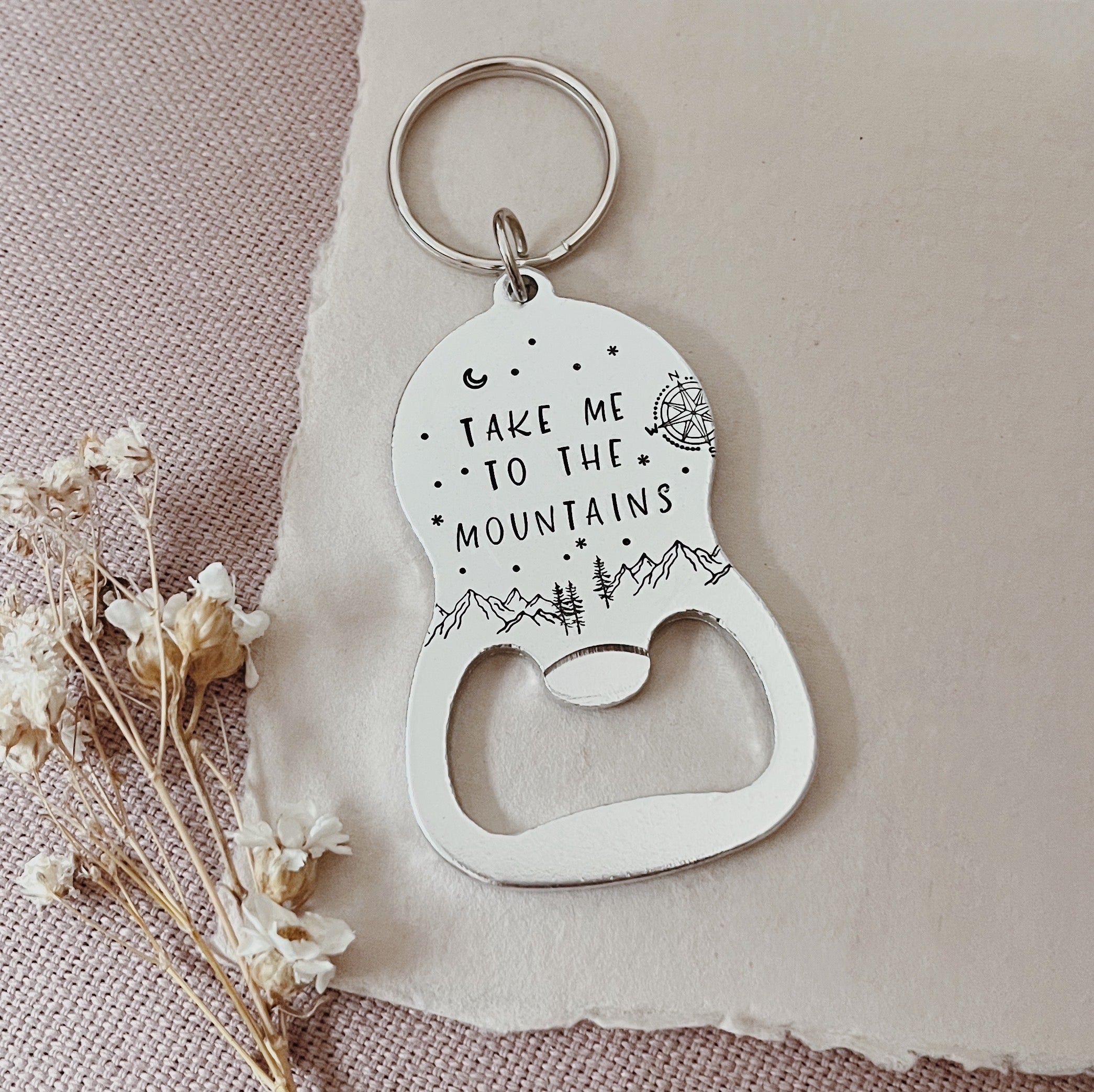 NEW! 'Take Me To The Mountains' Aluminium Stamped Bottle Opener