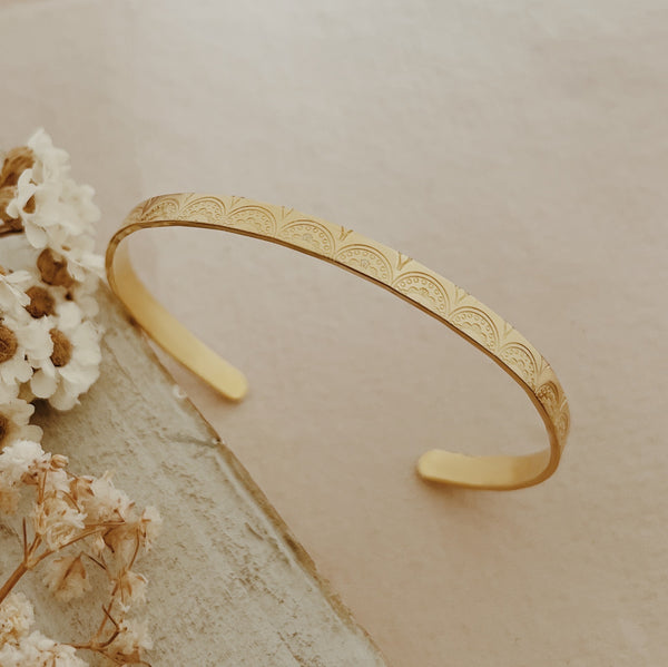Bohemian Patterned Adjustable Brass Cuff Bracelet