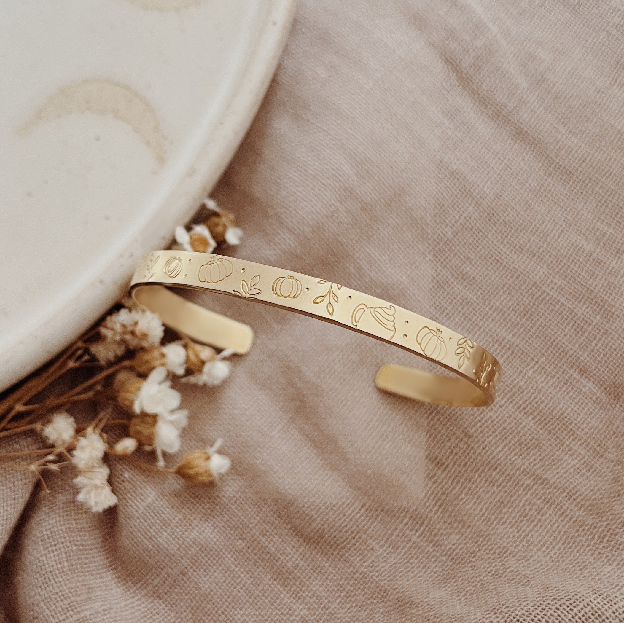 Pumpkin Spice Adjustable Brass Cuff Bracelet