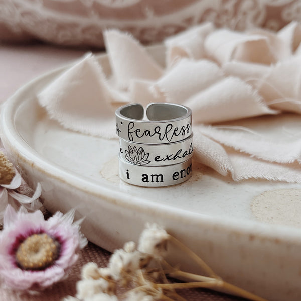 Custom Hand Stamped Adjustable Aluminium Ring - One Sided