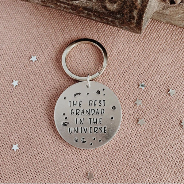 Best Dad/Grandad In The Universe, Personalised Hand Stamped Circle Keyring - [LostPost]