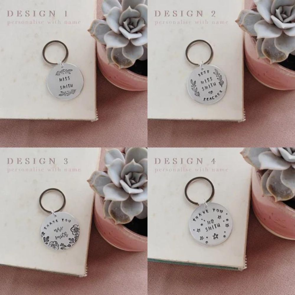 Personalised Teachers Hand Stamped Circle Keyring - [LostPost]