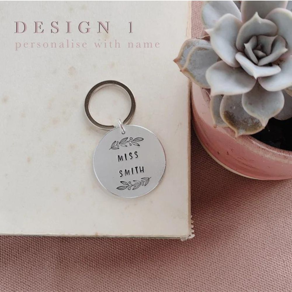 Personalised Teachers Hand Stamped Circle Keyring - [LostPost]