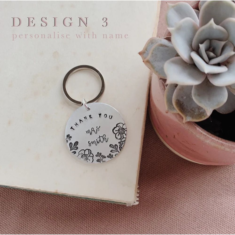 Personalised Teachers Hand Stamped Circle Keyring - [LostPost]