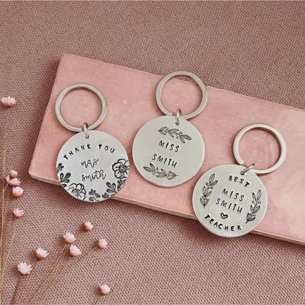 Personalised Teachers Hand Stamped Circle Keyring - [LostPost]