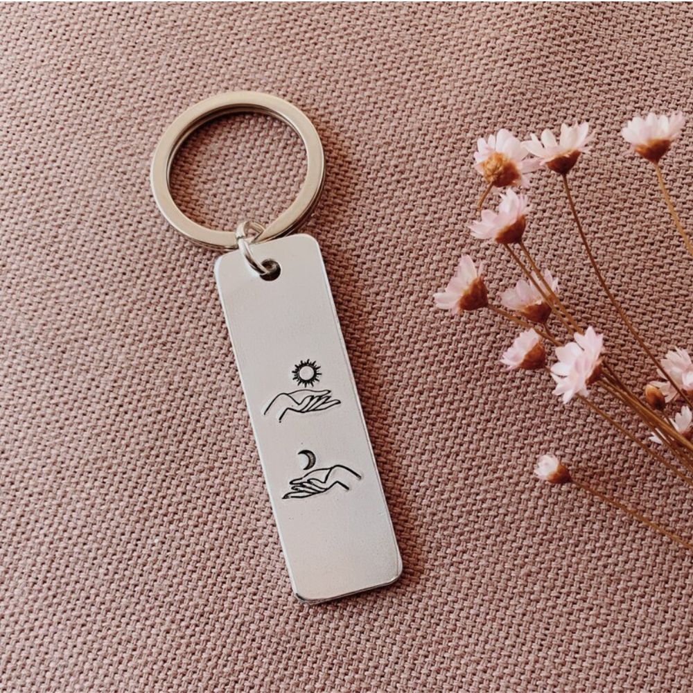 Moon and Sun, Hand Stamped Keyring - [LostPost]