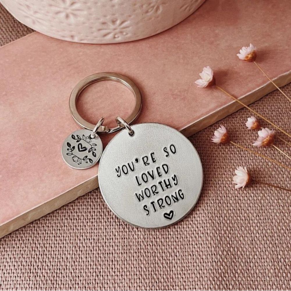 You’re So Loved Worthy Strong, Hand Stamped Keyring - [LostPost]